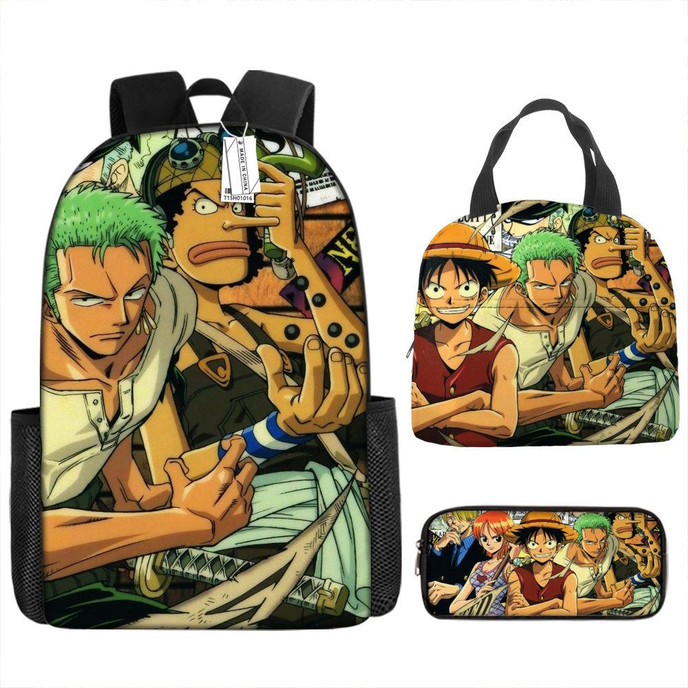 One Piece Luffy Backpack 3-Piece Set Student School Bag Anime Backpack Lunch Box Classic Large Capacity Waterproof
