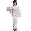 RAVIR Yukata Light Pink with Pale Tulip Fluffy Obi and Geta One Size Fits All Women's 3-Piece Set, Design, Kimono, Belt, Sandals, Pink,