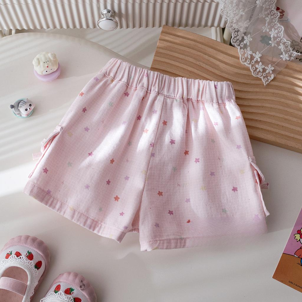 Летние шорты Корейские повседневные шорты для девочек с принтом банта и звезды Летняя одежда Детские шорты
