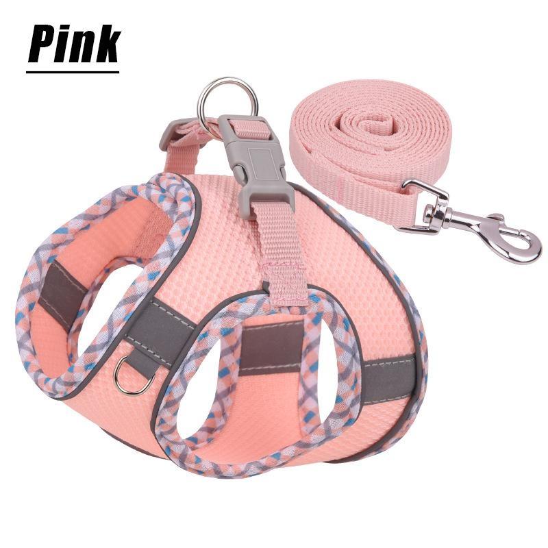 Комплект поводков для домашних животных, мягкий регулируемый дышащий сетчатый поводок без тяги и жилетный ремень для щенков, маленьких, средних собак и кошек