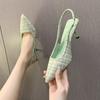 Sea Salt Blue Pointed High Heel Sandals for Women Back Hollow Half Headed Single Fashion Versatile Casual Shoes