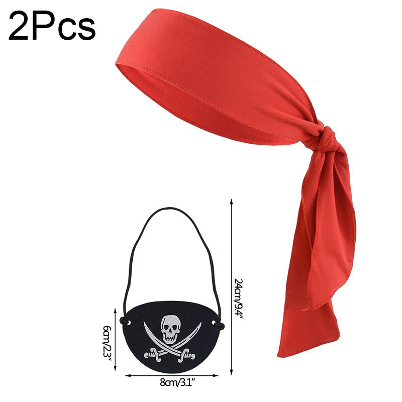 2Pcs/Set Pirate Hat And Pirate Skull Eye Patches Halloween Cosplay Captain Cap Headband For Adult Kids Birthday Party Decor Prop
