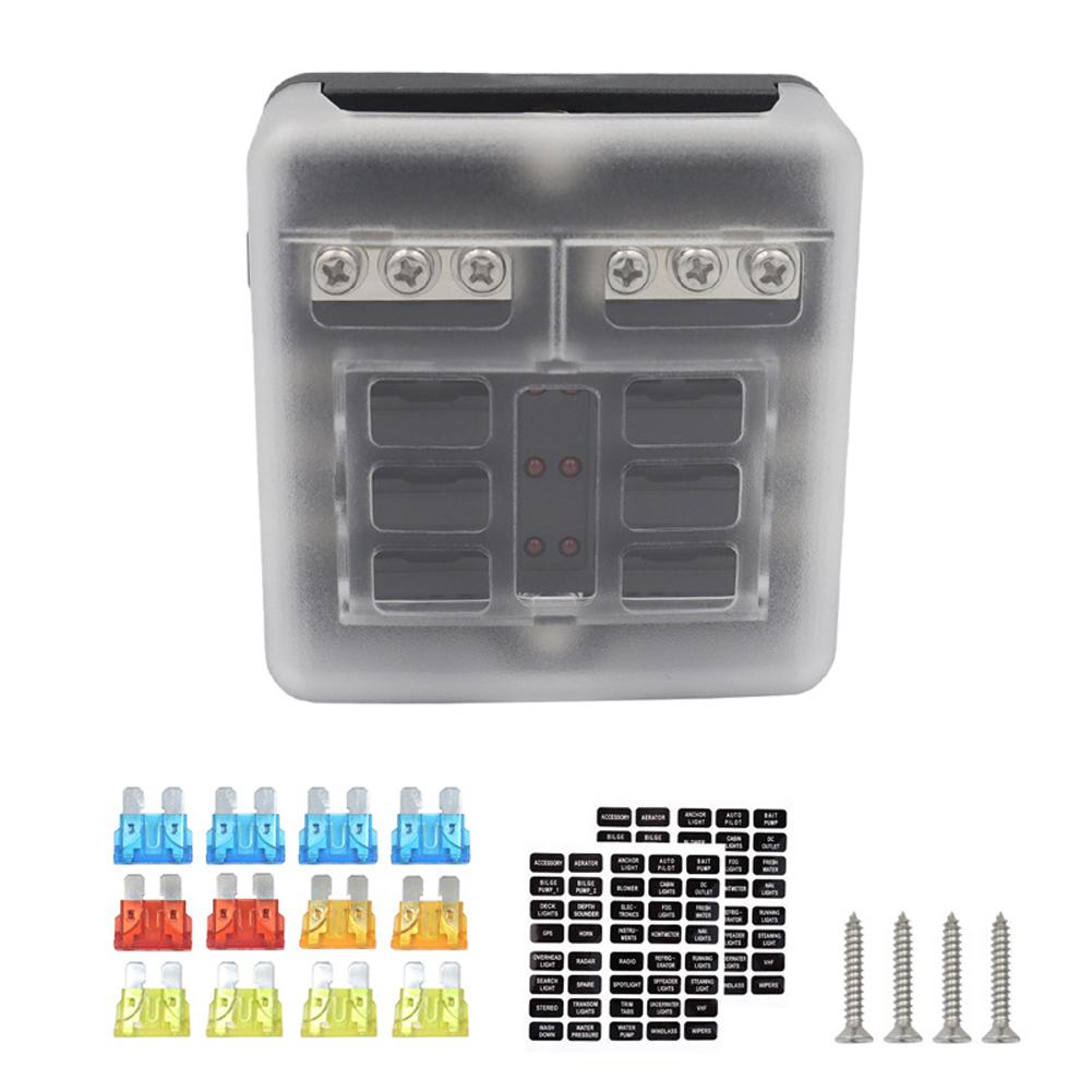 6 Ways Blade Car Boat Fuse Box Holder 12V 36V Power Distribution Panel Board Fuse Holder Block Warning Indicator