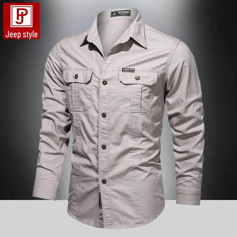 Мужская хлопковая рубашка с длинным рукавом: 2024 Весна и Осень Повседневная Свободная Куртка Для Работы На Открытом Воздухе