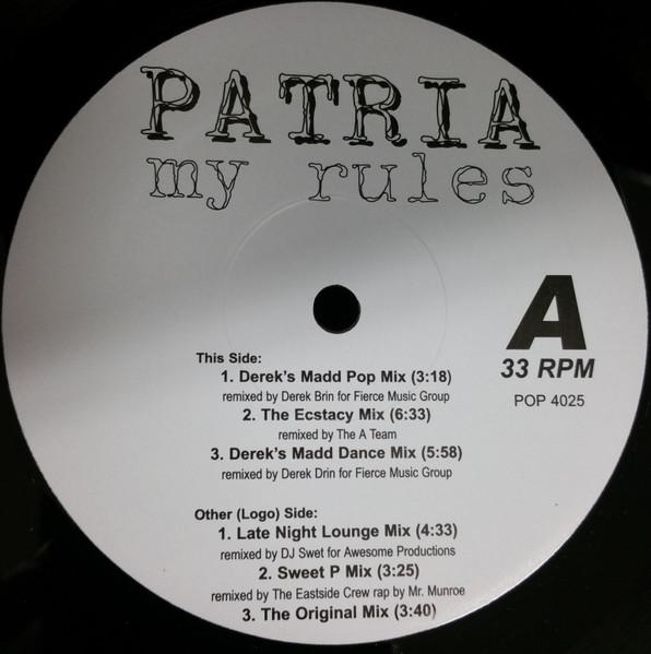 12-дюймовая пластинка PATRIA My Rules POP4025 POPULAR RECORDS Канада Танцевальная Электроника Б/у