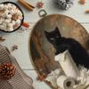 CUANFDDSF Funny Black Cat Bathroom Oval Wall Art Decor, Rustic Bathroom Wall Hanging Decor, Moody Rustic Farmhouse Kitten Framed Canvas Prints for