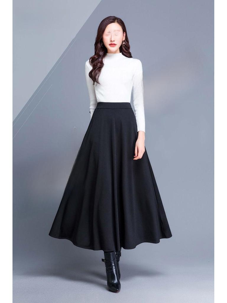 2023 Women's A-Line High Waist Plus Size Solid Color Square Dance Skirt, Half-Length Big Swing, Four Seasons Skirt