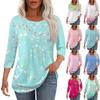 Женская мода повседневный цветочный принт плиссированный круглый вырез повседневный рукав три четверти весна и лето топ