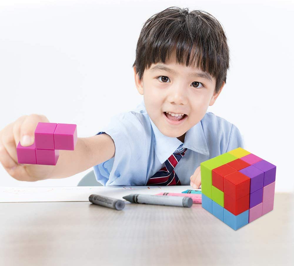 XMD Magic Cube Магнитный блок Magic Blocks Магнитная головоломка Монтессори игрушка 3D головоломка Cube 7 частей 3D головоломка (многокрасочный)