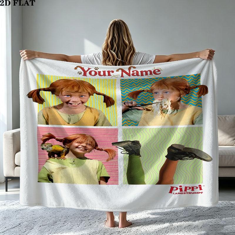 1PC Pippi Longstocking Custom Name Patterned Flannel Blanket Suitable For All Seasons for Home Decor Warmth and Comfort Gifts Holiday Present