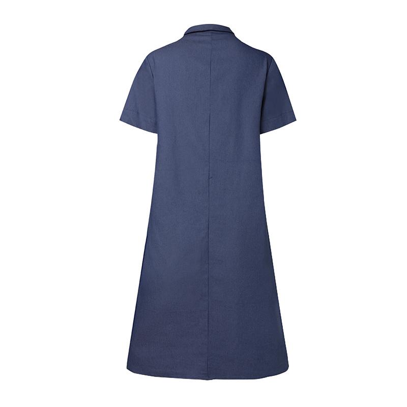 ZANZEA Женское повседневное синее джинсовое платье с отложным воротником и коротким рукавом