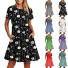 Женское повседневное модное платье-миди с круглым вырезом и коротким рукавом с принтом и карманом