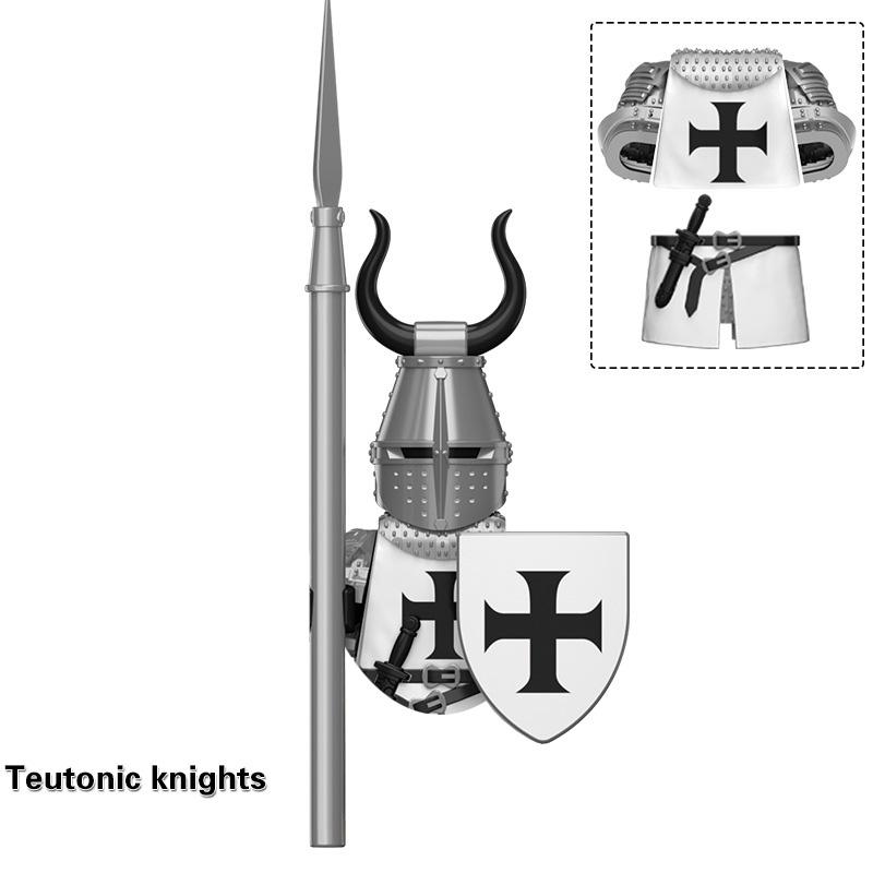 Средневековые древние крестоносцы Тяжеловооруженные рыцари-тамплиеры Боевое оружие Оборудование Модель Строительные блоки Детские сборные игрушки