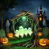 Resin Ghost Swing Decor Glowing on Yard Decor, Weatherproof Halloween Outdoor Garden Ornament with Waterproof Landscaping Accents Green Light, Spooky