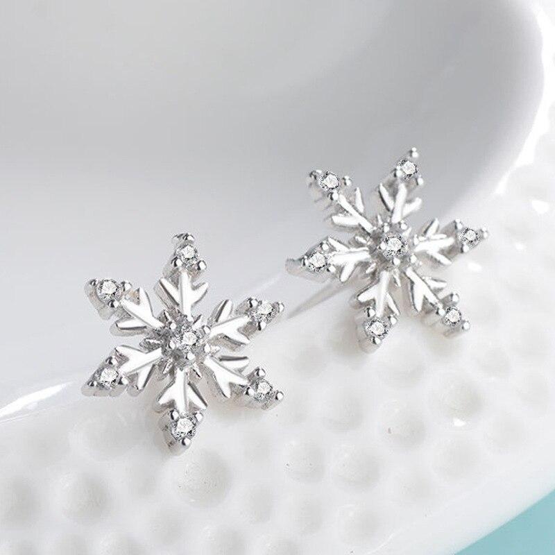 925 Sterling Silver Zircon Snowflake Stud Earrings for Women Wedding Christmas Jewelry Female Pendientes Eh061