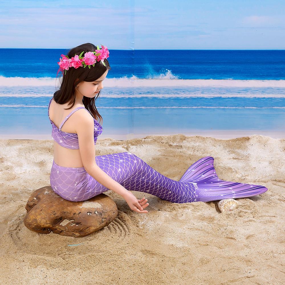 3 шт./компл. купальник с хвостом русалки для девочек, детский костюм Русалочки, пляжная одежда для косплея, купальный костюм