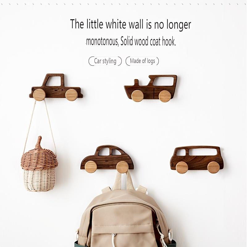 1pc/4pcs Set of Wooden Car Wall Hanging Hook, Solid Wood Wall Hook, Punched Fixed Wall Coat and Hat Hook Senior Creative Wall Hanging Car Class