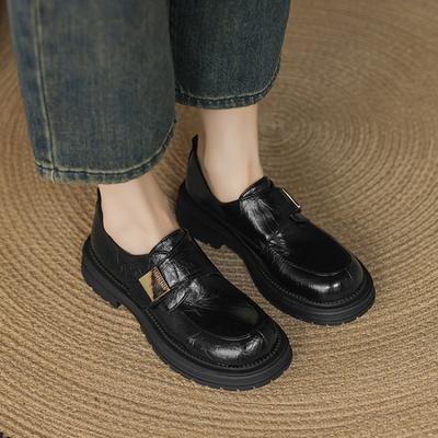 Новые удобные туфли на толстой подошве, нескользящие, из маленькой кожи, с круглым носком, повседневные, черные, на низком квадратном каблуке, для ношения в любое время года, резиновые женские туфли