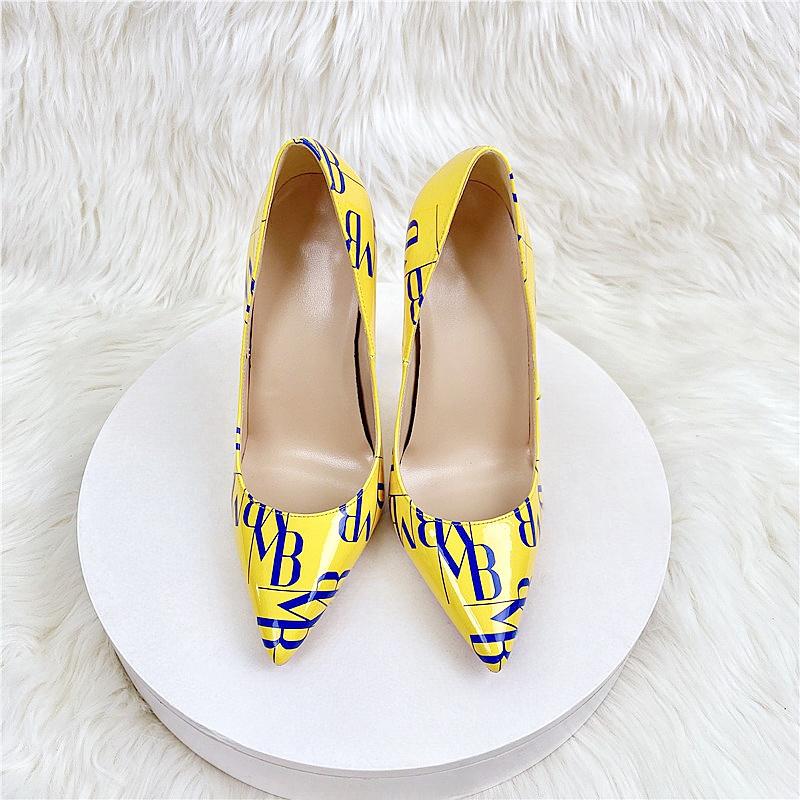 Модные женские туфли-одиночки из лакированной кожи с разноцветными буквами, туфли на высоком каблуке для вечеринок, туфли больших размеров для ночного клуба