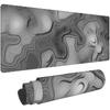 Abstract Topographic Map White Grey Black Gaming Mouse Pad Long Mouse Pad Large Desk Mat 31.5 X 11.8 Inch Mousepad with Non-Slip Base Stitched Edge