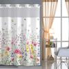 No Hook Floral and Butterfly Shower Curtain With Snap-in Fabric Liner, Sheer Top Window, Waterproof Double Layer Bathtub Curtain