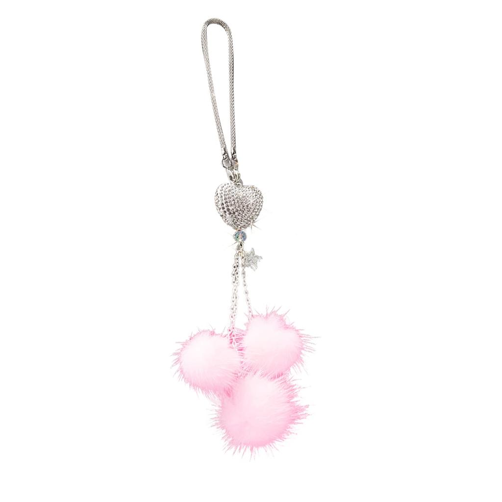 Formemory Car Rearview Mirror Decorative Tassel Bag Mirror Pendant Charm Decoration Accessory Rhinestone Pendant Cute Pom Pom Car Decoration (Pink)