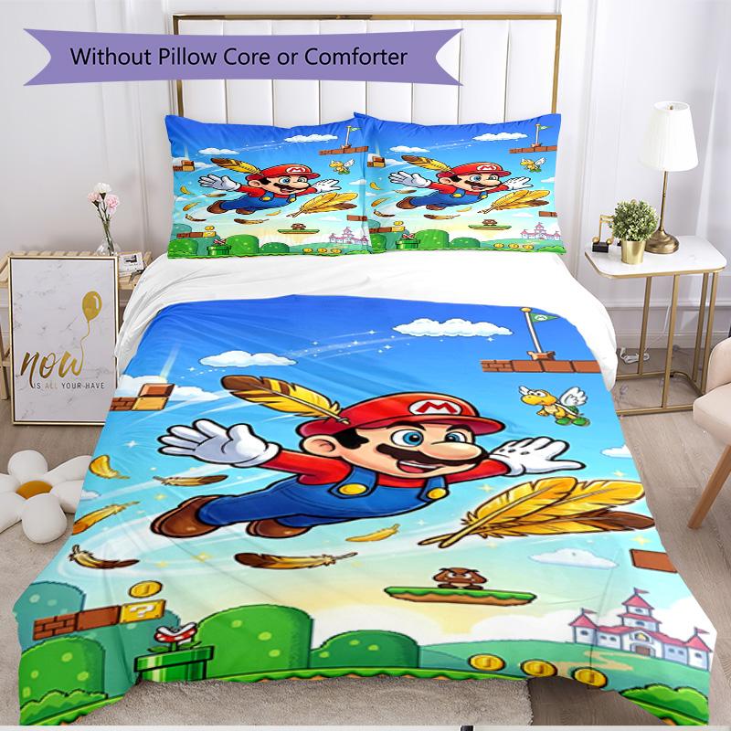 3pcs Duvet Cover Set (1*Duvet Cover + 2*Pillowcase, Without Core), Super Mario Print Soft All‑Season Bedding Set, Home Bedroom Decor Gift