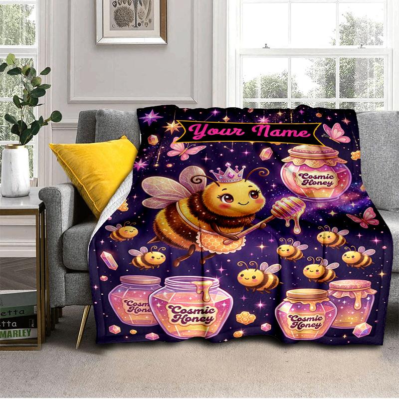 1PC Custom Name Cosmic Honey Princess flannel blanket versatile,all-season throw suitable for the living room,bedroom,camping,travel,and gift