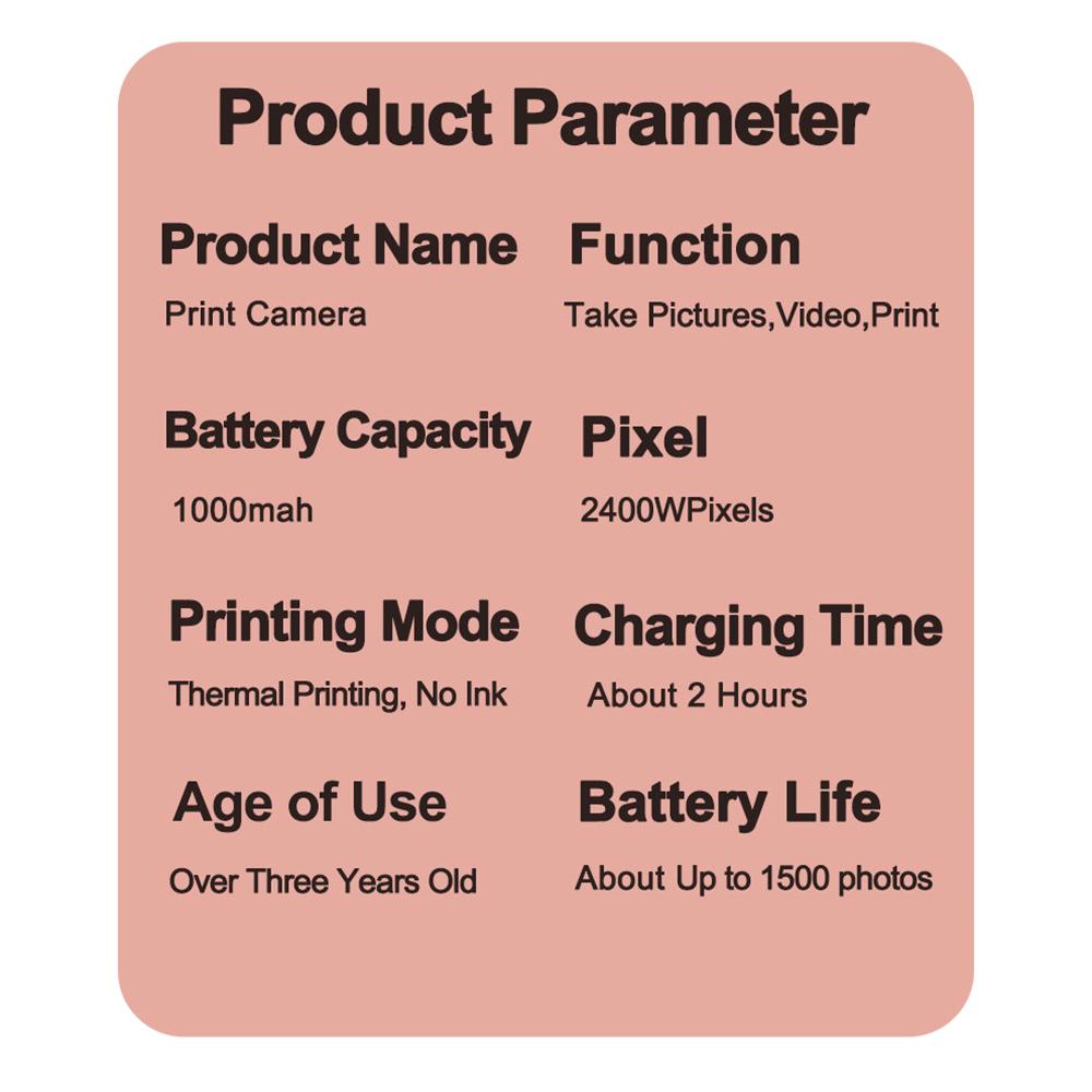 Портативный мини-фотопринтер с камерой мгновенной печати 1080P для детей с камерой 1200 Вт и экраном 2,4 дюйма