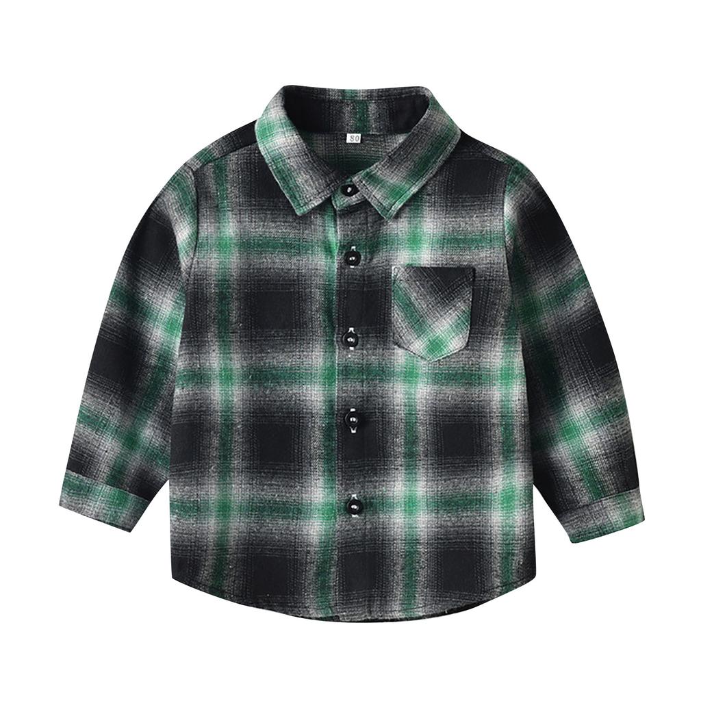 Детская фланелевая рубашка-куртка в клетку с длинными рукавами и лацканами на пуговицах, осенняя рубашка для маленьких мальчиков и девочек, пальто, верхняя одежда