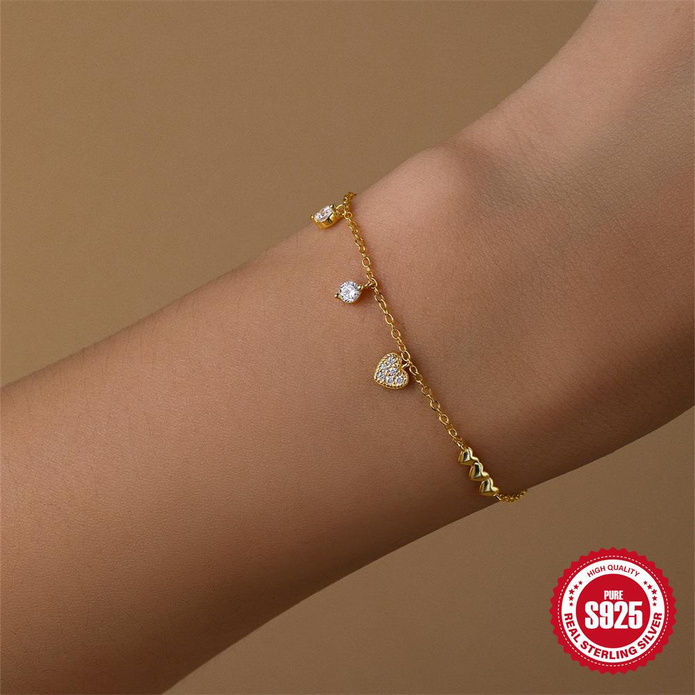 S925 Стерлинговое Серебро Простой Модный Любовь Бриллиант Универсальный Браслет Для Повседневной Носки Универсальные Аксессуары Браслет Браслет