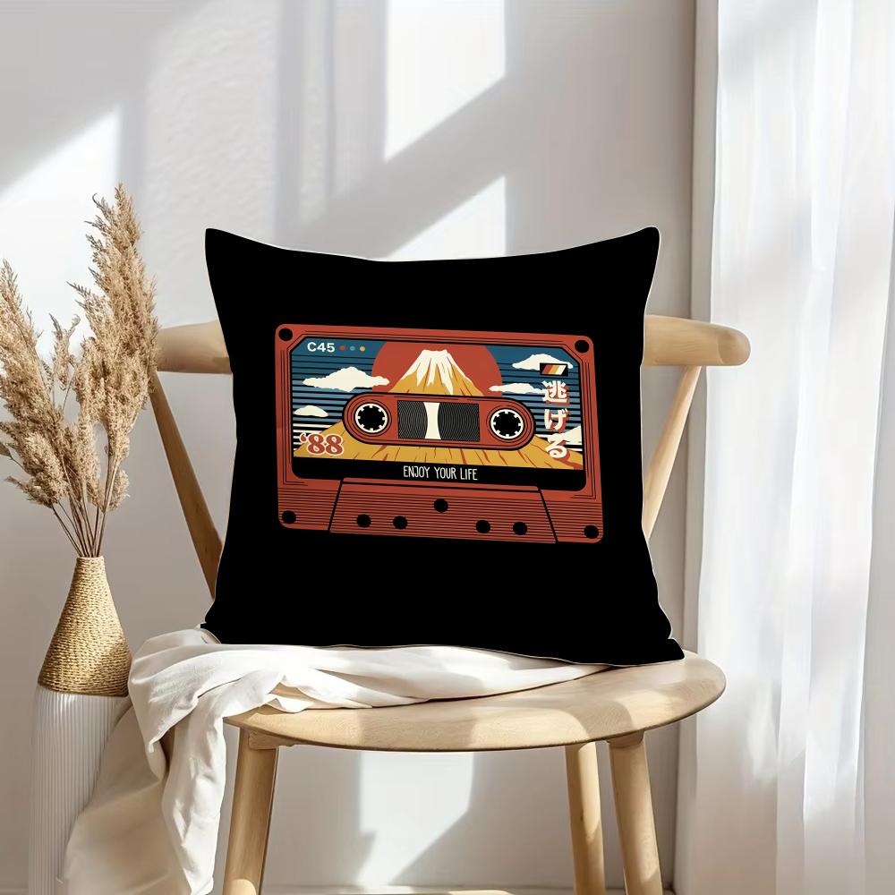 Retro Cassette Tape Cushion Cover Soft Plush Throw Pillow Cover DoubleSided Decorative Cushion Case Sofa Bedroom Home Decor