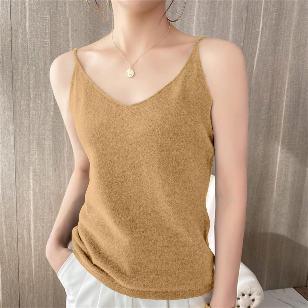 Женские трикотажные топы с V-образным вырезом, повседневные блузки без рукавов, однотонные базовые майки