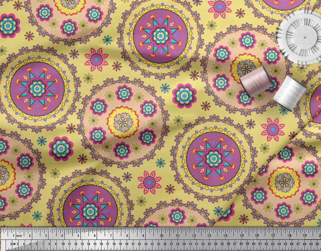 Soimoi Японский креп-атласная ткань с цветочным принтом Мандалы, швейная ткань, метр 42 дюйма