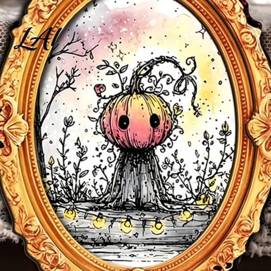Retro Frame Fridge Magnet Halloween Wooden Refrigerator Magnet Oval Holiday Pumpkin Ghost Magnetic Decoration for Kitchen Illustration
