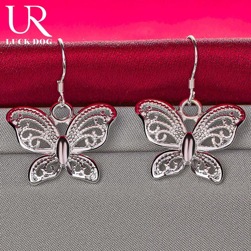 925 Sterling Silver Hollow Butterfly Pendant Piercing Earrings Fashionable Wedding Jewelry