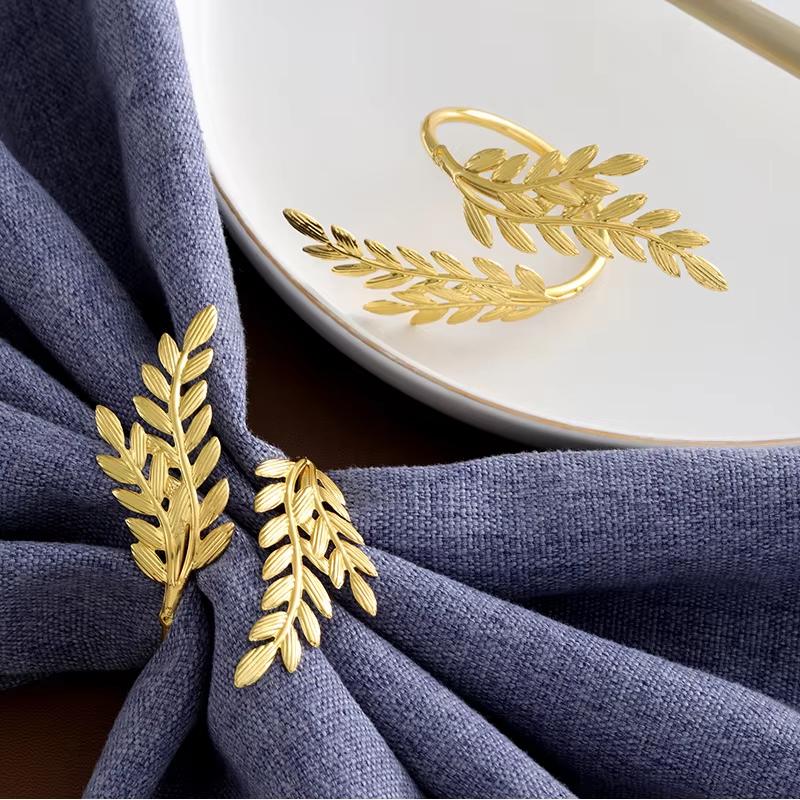 Stylish Gold Wheat Metal Leaf Napkin Rings Enhance Your Harvest Table Decor