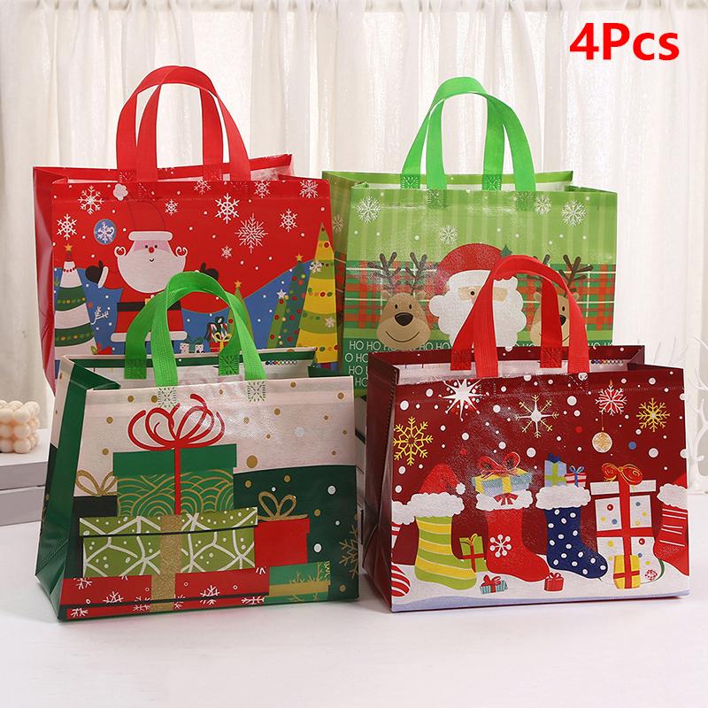 Рождественский подарочный пакет, нетканый упаковочный пакет для десерта, прочная сумка для хранения, сумка-тоут для покупок, праздничная сумка для вечеринок