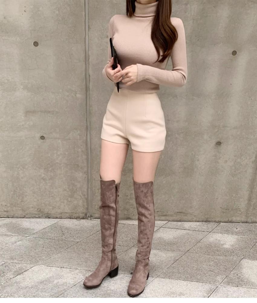 Женские черные шерстяные шорты с высокой талией - Универсальный стиль леггинсов на осень/зиму