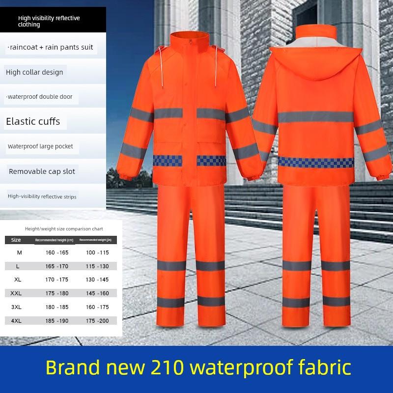 Reflective Raincoat and Rain Pants Set for Men, Separate Pieces, Thickened, Full-Body Storm-Proof, for Traffic Duty and Sanitation Workers