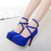 Sexy Classic Round Toe High Heels Women's Sandals Summer Ladies Lace-Up Suede Thick Bottom Strap Women's Ankle Strap Shoes