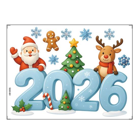 2026 Christmas Window Stickers Santa Claus Snowflake Reindeer Pattern Glass Xmas Decals Holiday Decor