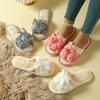 Warm Bow Decoration Slippers,Casual Open Fuzzy Shoes,Comfortable Indoor Home Slippers