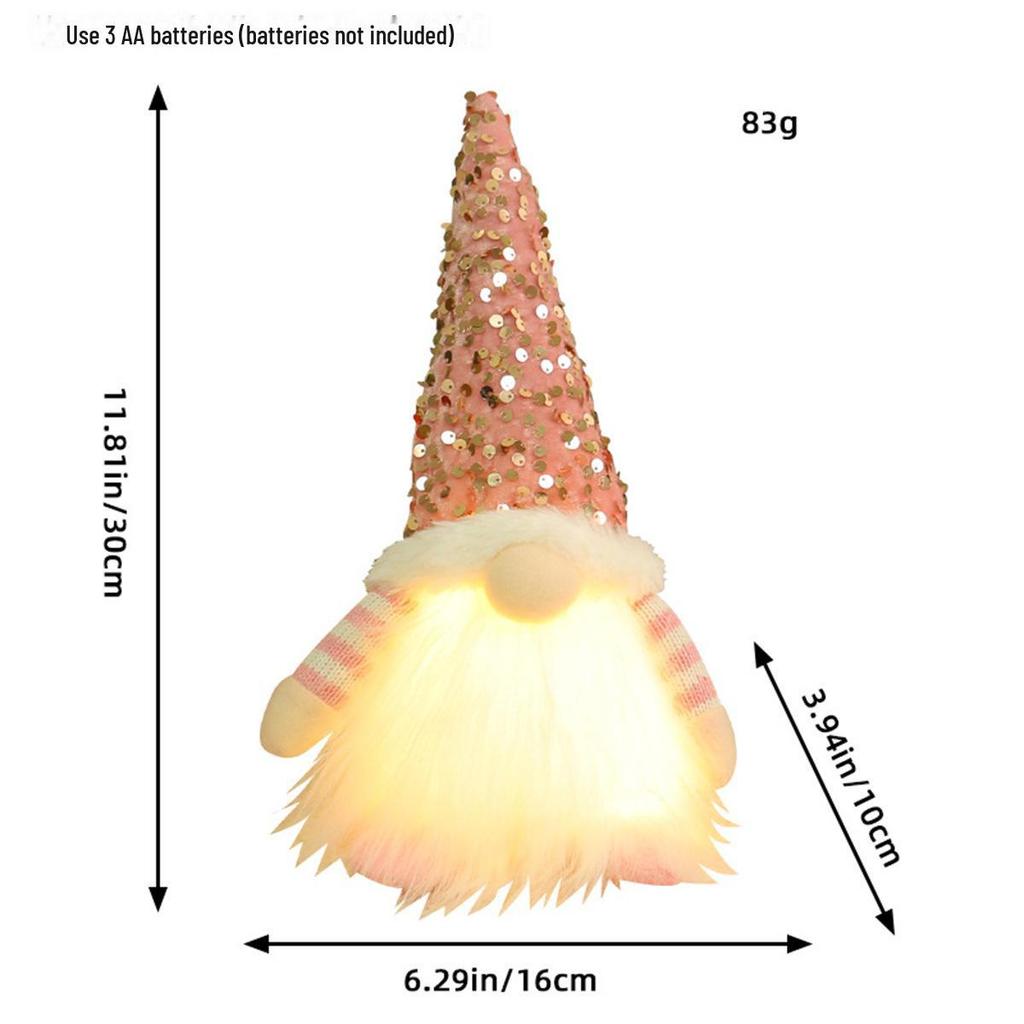 Кукла Рудольф и украшения в виде гномов без лиц с огоньками и пайетками для Рождества