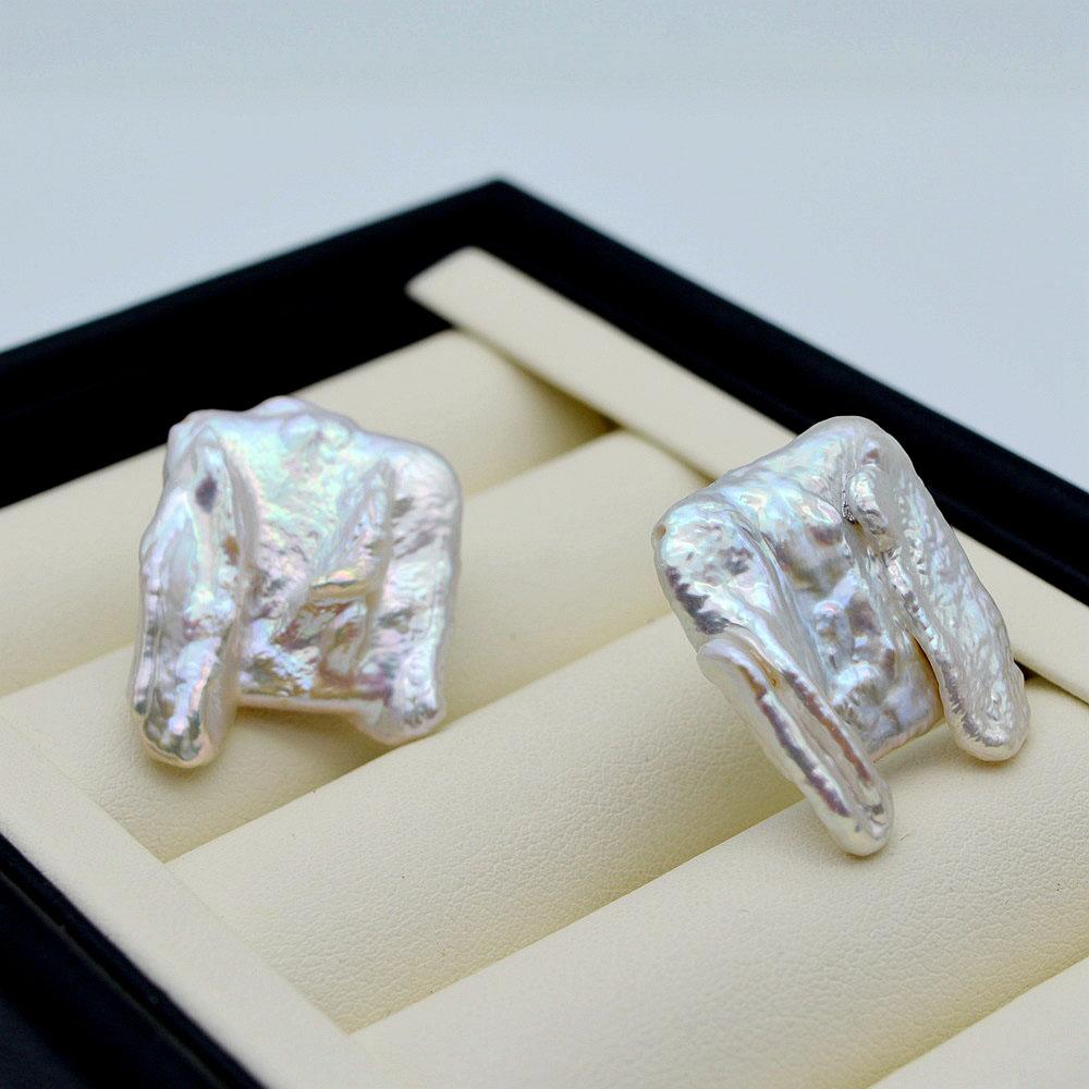 Серьги из натурального жемчуга в стиле барокко, белые серьги неправильной формы, большие жемчужные серьги, большие женские серебряные серьги, ювелирные изделия в стиле бохо