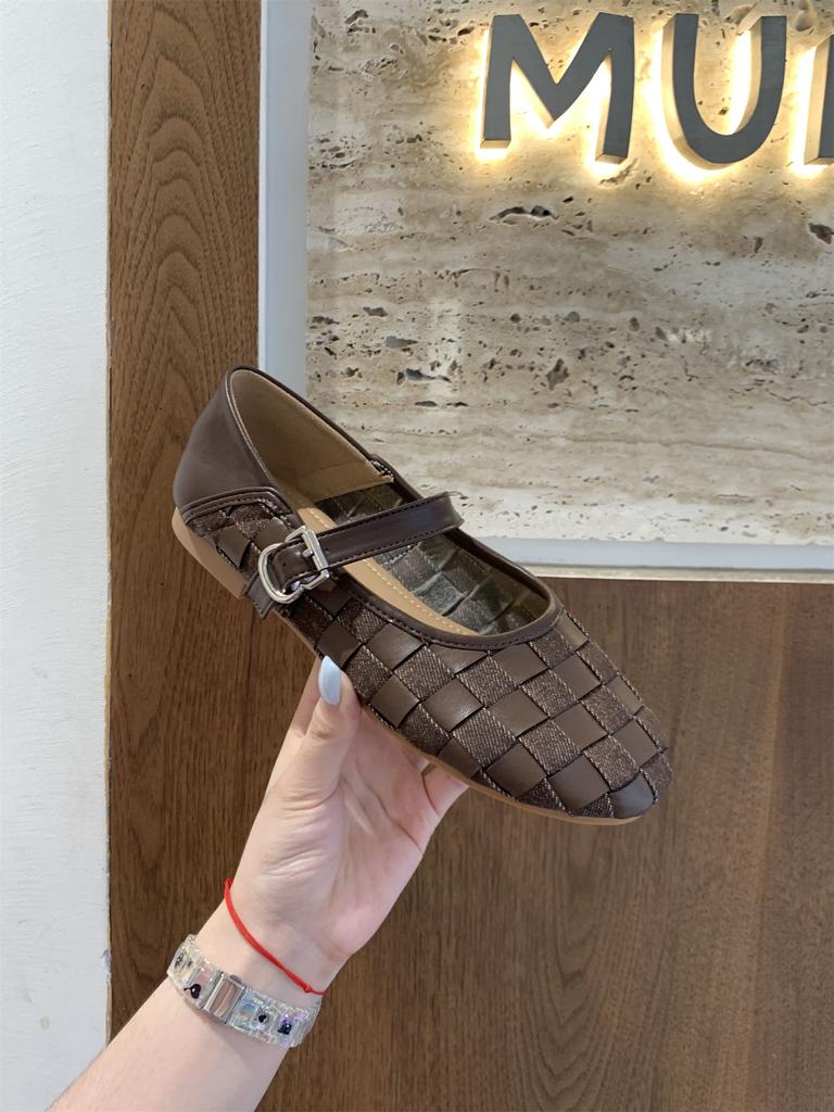 Женская обувь с ремешком и пряжкой, женские балетки, туфли Мэри Джейн, новинка 2025 года, плетеные, с мелким вырезом, женские балетки, обувь для ходьбы