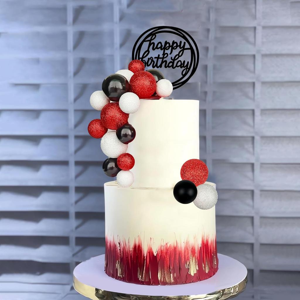 Black Red White Ball Cake Toppers Boho Cake Decorations for Baby Shower Girl Happy Birthday Party Mouse Cake Decoration Supplies