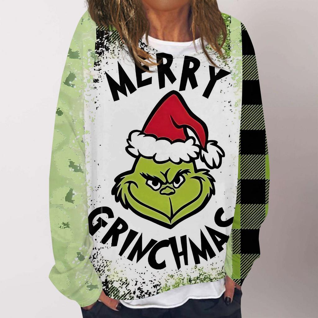 Женская повседневная модная толстовка с длинным рукавом и круглым вырезом с рождественским принтом, многослойный пуловер, топ