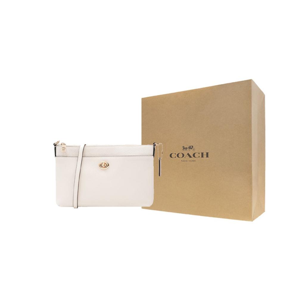 Coach Polly 26 Turnlock Zipper Leather Shoulder Bag Medium Women shoulder bag White C3376-GDHA