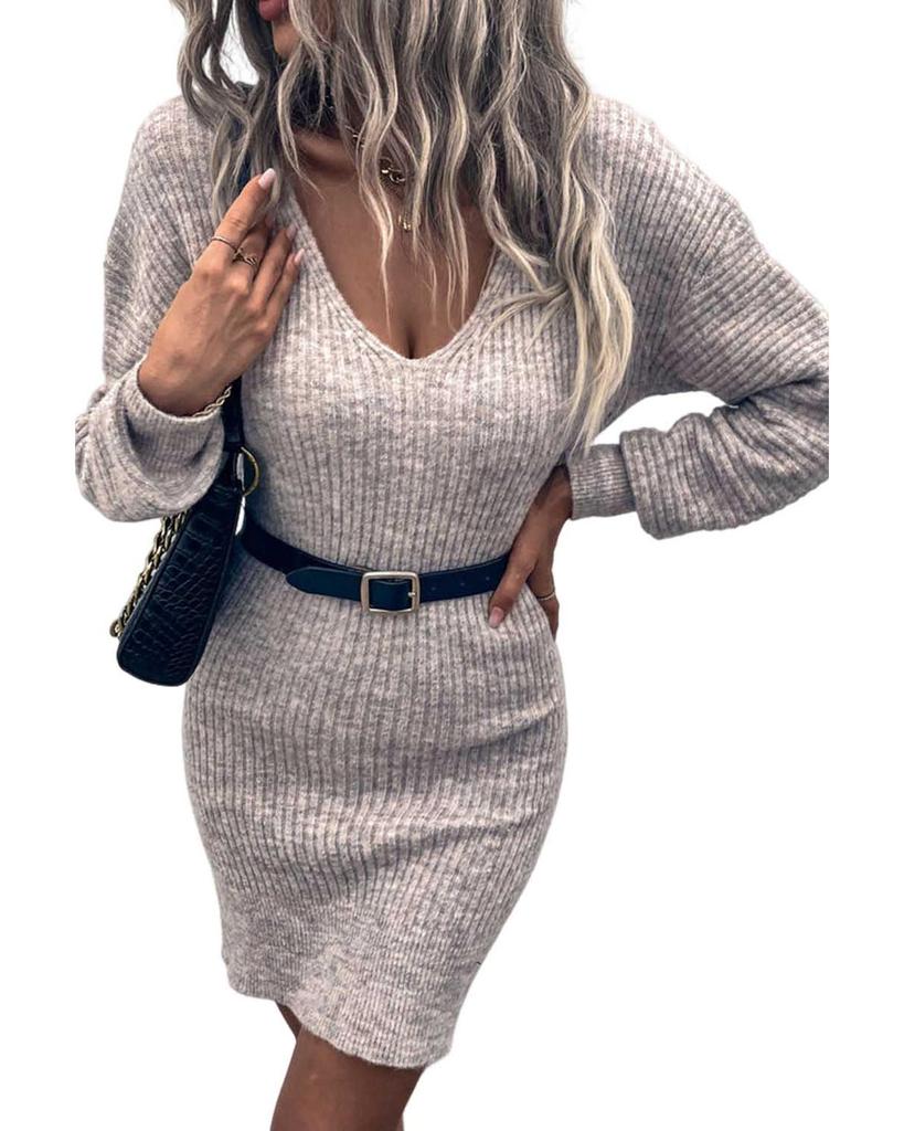 Azura Exchange V Neck Bodycon Sweater Dress